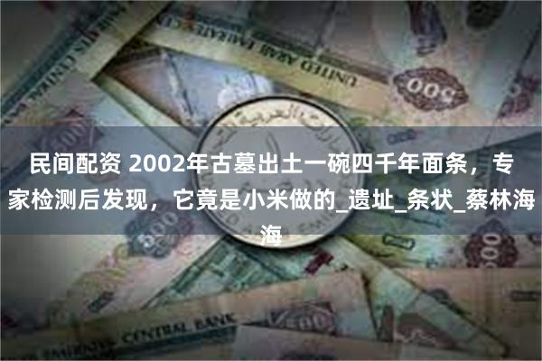 民间配资 2002年古墓出土一碗四千年面条，专家检测后发现，它竟是小米做的_遗址_条状_蔡林海